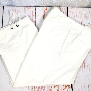 White Cargo Capri Pants with Tie Bottom